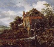 Jacob van Ruisdael Thatch-Roofedhouse with a water Mill oil painting artist
